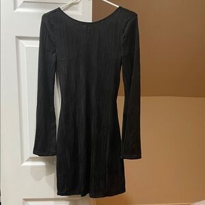 Black Long-Sleeve Ribbed Mini Dress - Women's